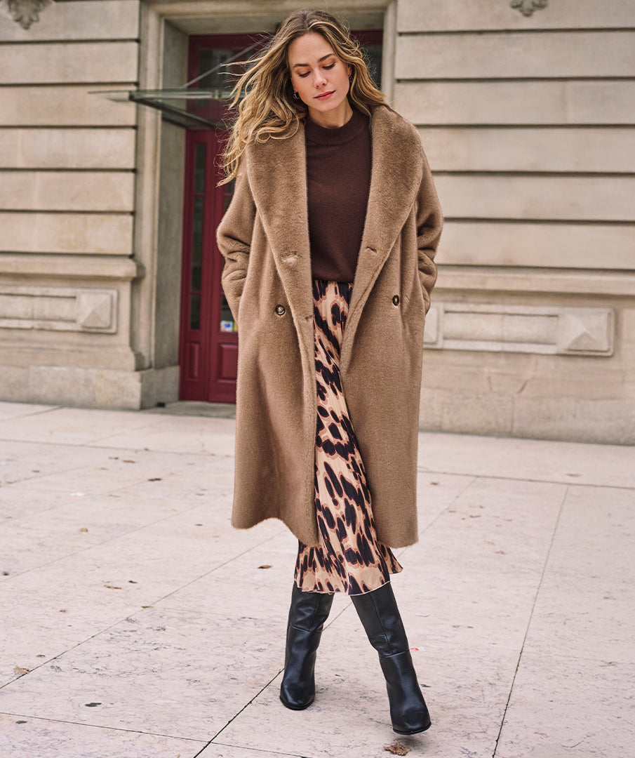 Esqualo Two Tone Faux Fur Coat