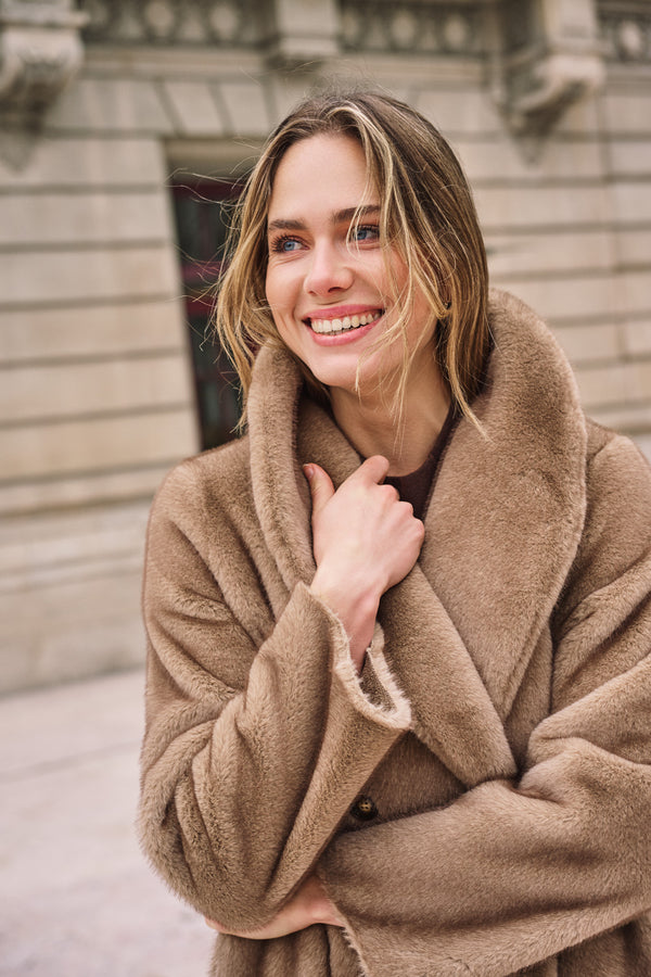 Esqualo Two Tone Faux Fur Coat