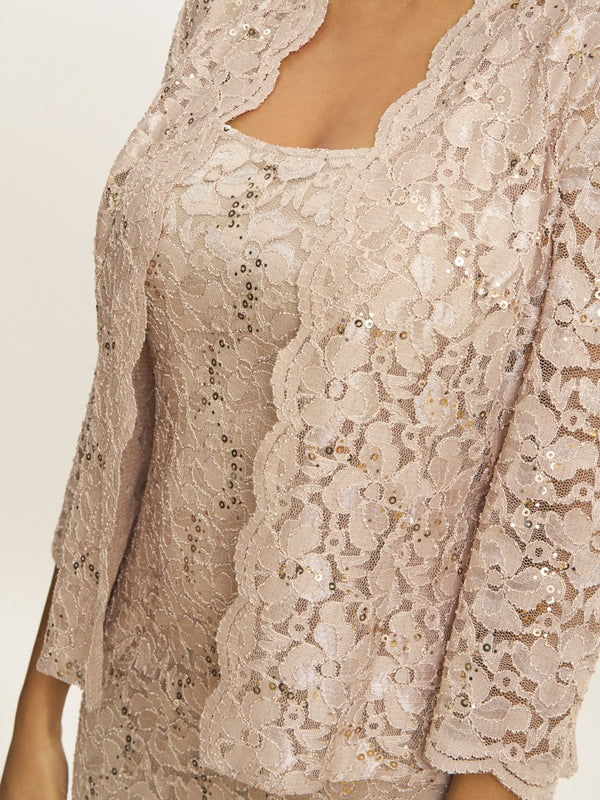 Kayla Sequin Lace Shift Dress and Jacket