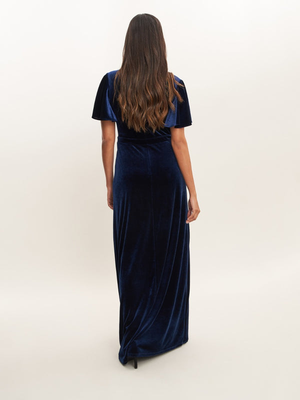 Glynis Long Velvet Dress With Embellished Waist Detail