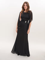 Kendal Long Sleeveless Dress With Ruched Embellished Waist And Shawl