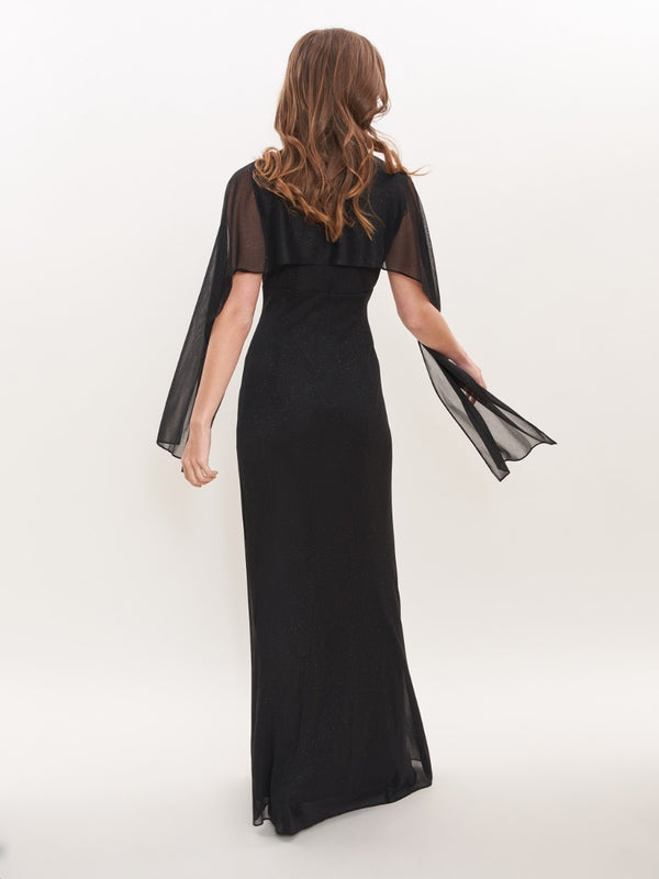 Kendal Long Sleeveless Dress With Ruched Embellished Waist And Shawl