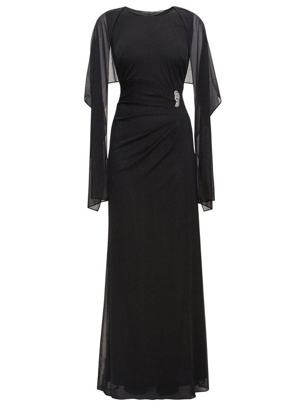 Kendal Long Sleeveless Dress With Ruched Embellished Waist And Shawl