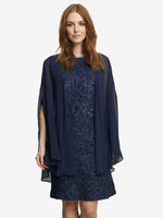 Niara Short Rosette Shift Dress With Elongated Chiffon Cascade Jacket