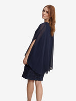 Niara Short Rosette Shift Dress With Elongated Chiffon Cascade Jacket