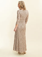 Pauline Embroidered Lace V-Neck Long Gown With 3/4 Sleeves