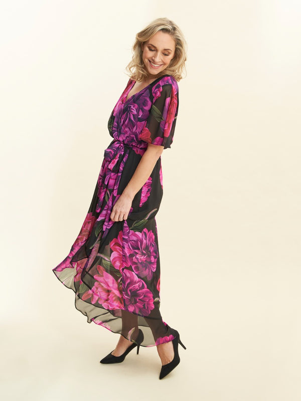 Tanner Long Printed Dress With Surplice Neckline