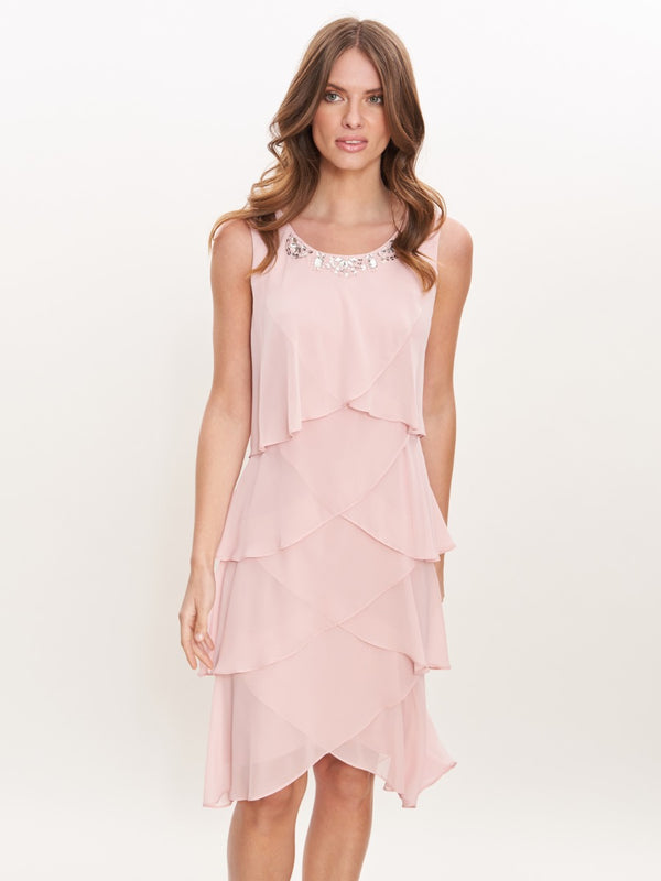 Toni Chiffon Tier Jacket Dress With Beaded Neck