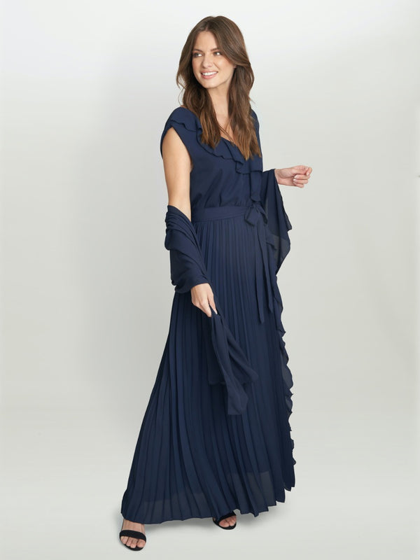 Caprice Maxi Dress With Frill Detail And Pleat Skirt