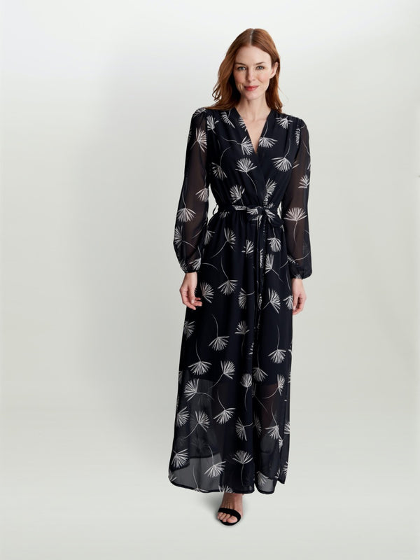 Promise Print Georgette Dress With Longsleeves  & Self Belt