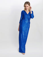 Jacynda Sequin 3/4 Sleeve Wrap Dress With Twist