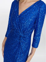 Jacynda Sequin 3/4 Sleeve Wrap Dress With Twist