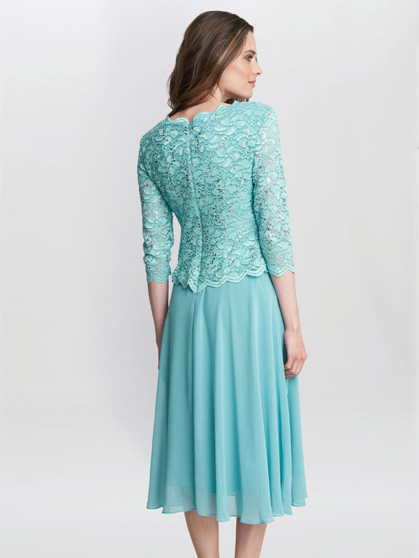 Rona Midi Dress With Lace Bodice & Chiffon Skirt