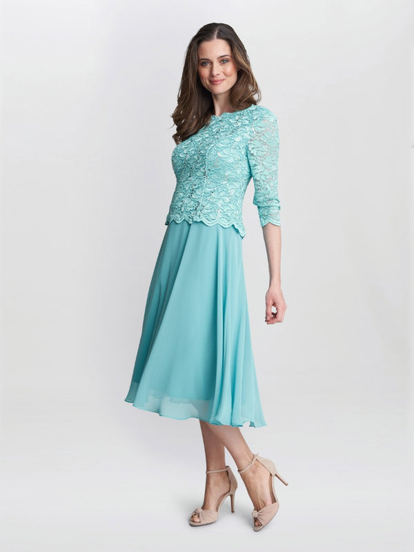 Rona Midi Dress With Lace Bodice & Chiffon Skirt