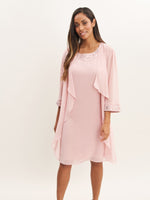 Joseline Short Chiffon Jacket Dress With Beaded Neckline