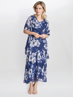 Dahlia Midi Length Sleevless Printed Dress And Shawl