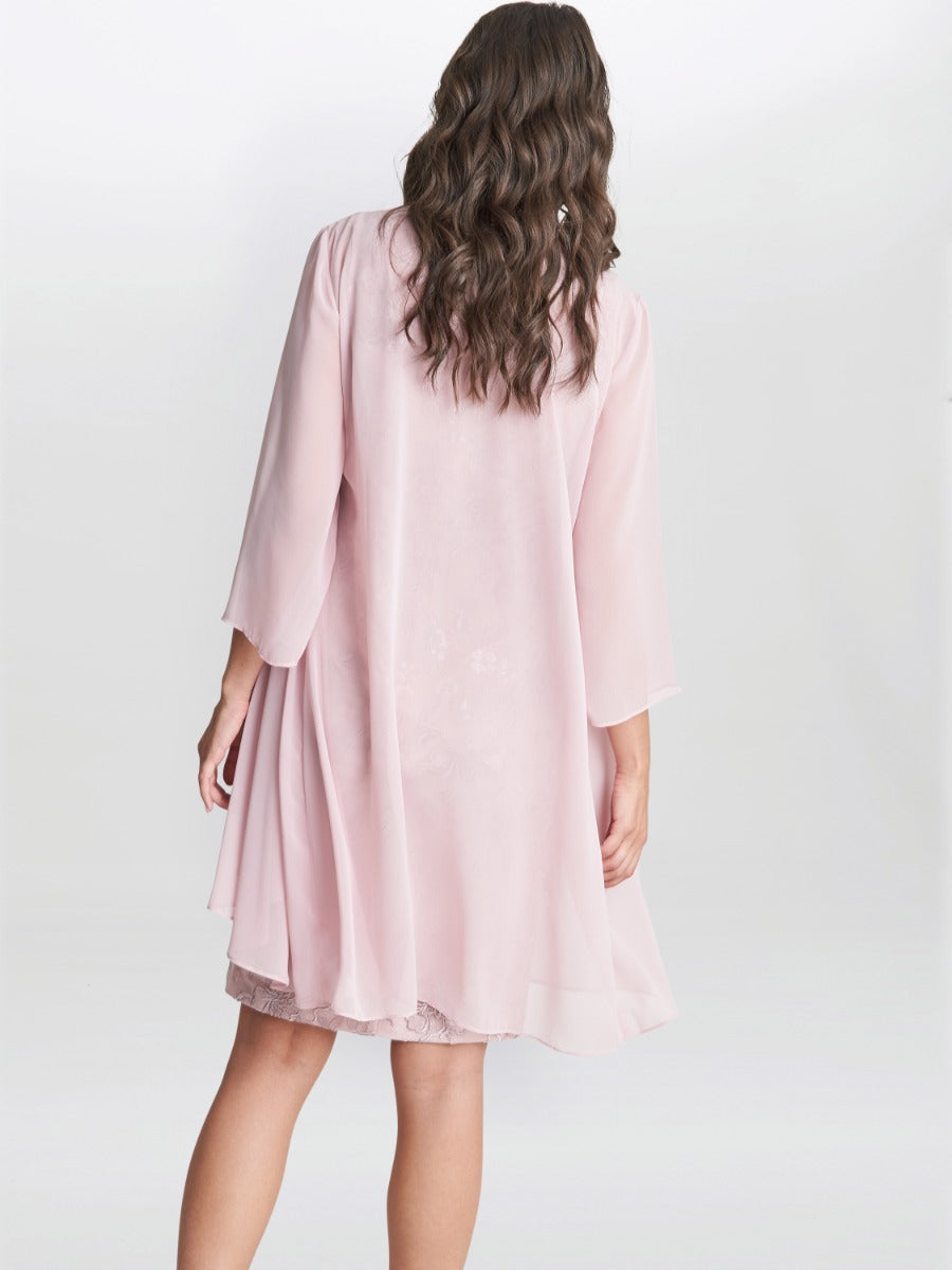 Pink Chiffon Outerwear Hayley Embroidered Dress With Matching