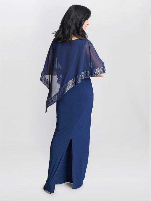 Amber Maxi Asymmetrical Cape Dress