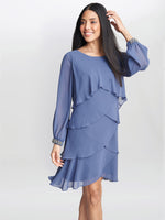 Sakura Long Sleeved Tiered Dress With Rhinestone Beading At Cuff