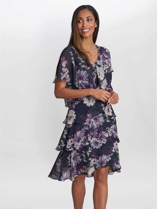 Paula Printed V Neck Tier Dress