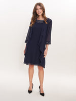 Joseline Short Chiffon Jacket Dress With Beaded Neckline