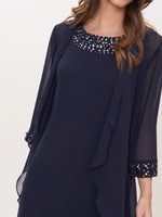 Joseline Short Chiffon Jacket Dress With Beaded Neckline