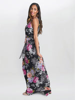 Claudia Printed Halter Maxi Dress With Belt