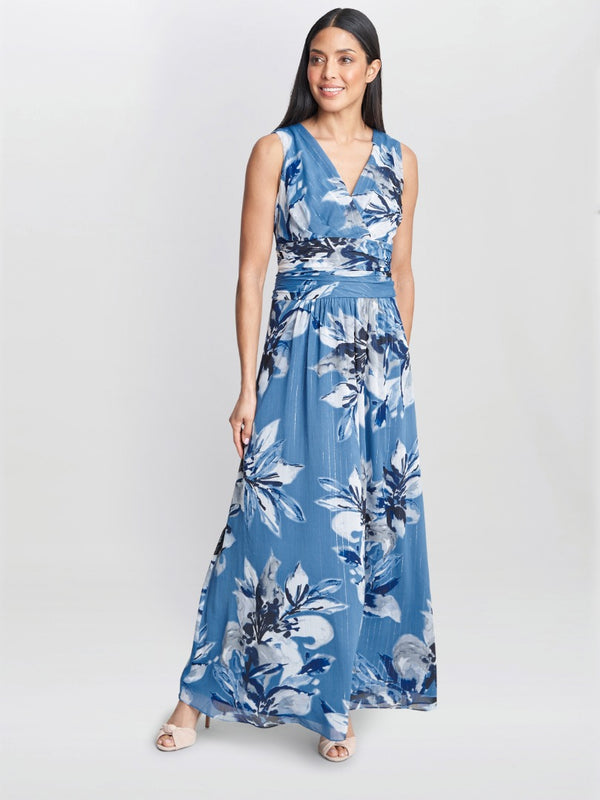 Gayle Printed Maxi Dress With Ruched Waist