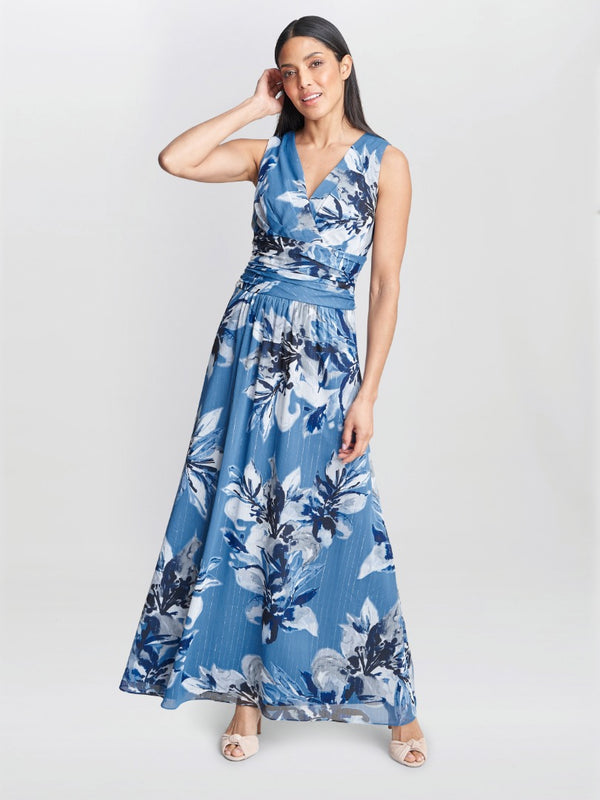 Gayle Printed Maxi Dress With Ruched Waist