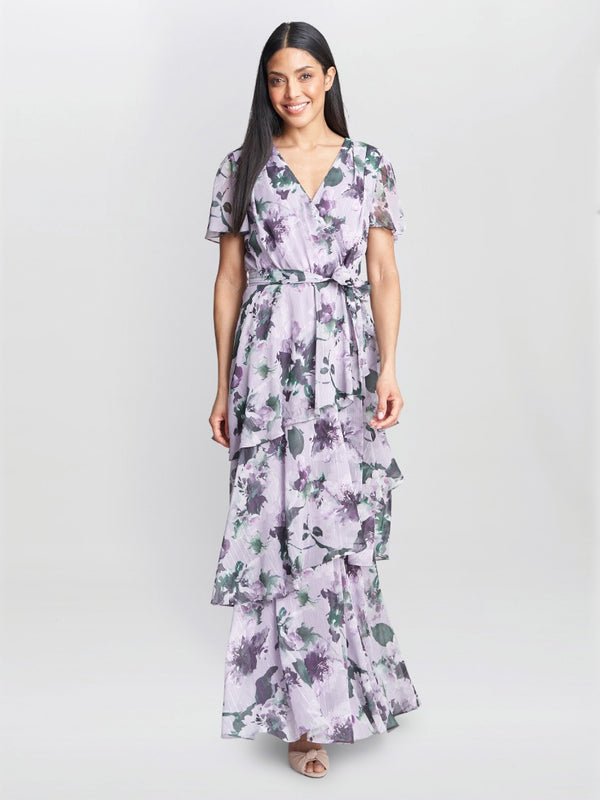 Ruby Printed Tiered Maxi Dress With Belt