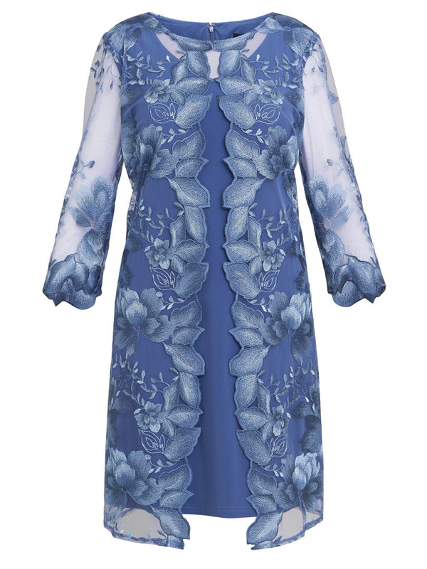 Savoy Embroidered Lace Mock Jacket With Jersey Dress