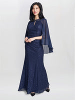 Florence Keyhole Neck Chiffon Sequin Lace Fit and Flare Maxi Dress