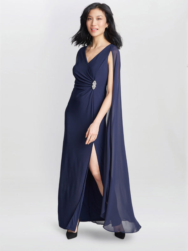 Elisa Chiffon Wrap Cape Maxi Dress