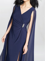 Elisa Chiffon Wrap Cape Maxi Dress