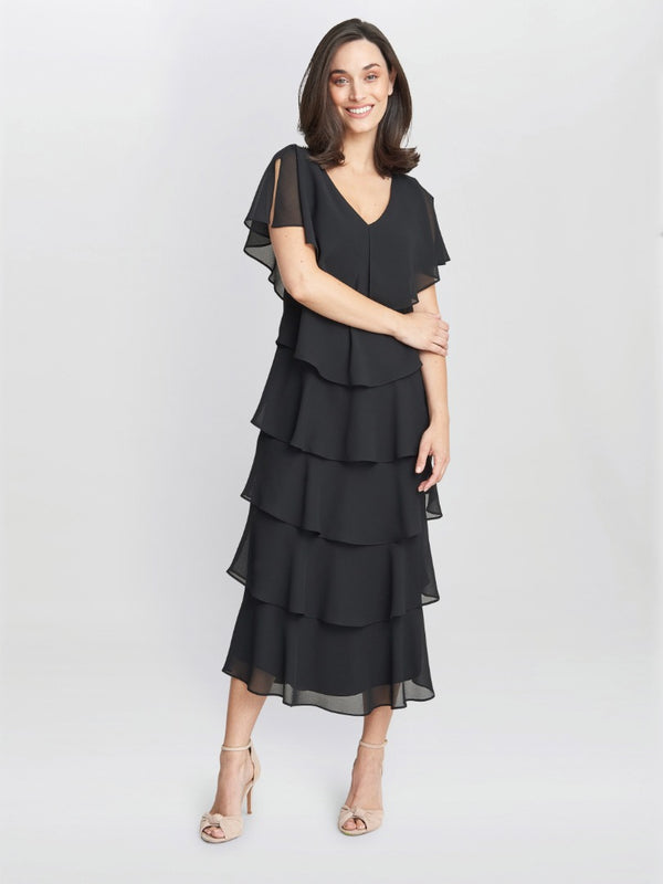 Rebecca Midi Tiered Dress With Shoulder Trim