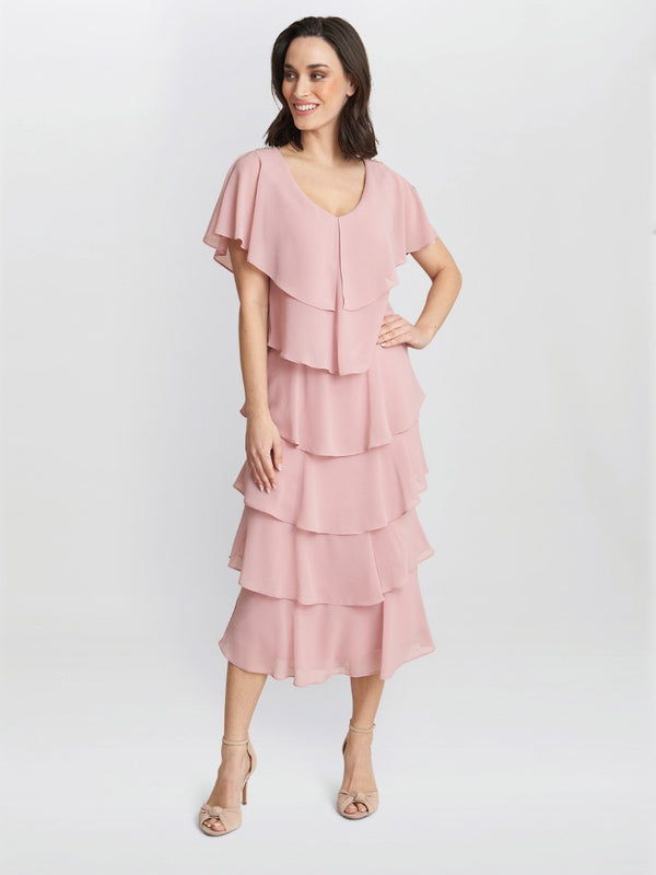 Rebecca Midi Tiered Dress With Shoulder Trim