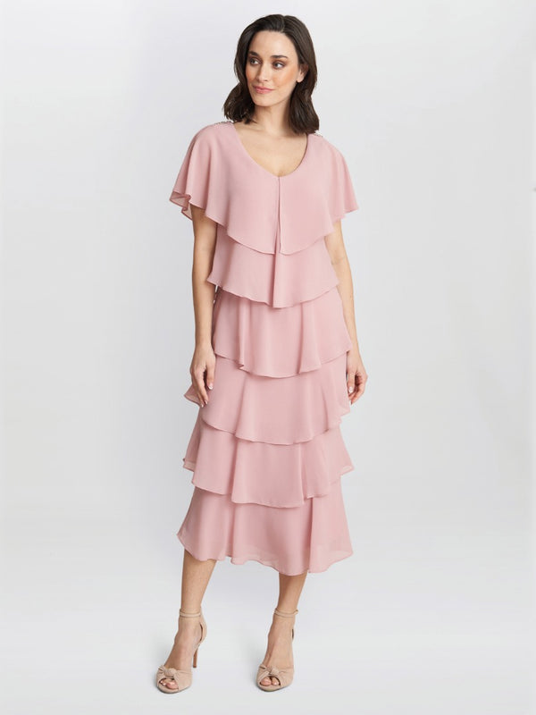 Rebecca Midi Tiered Dress With Shoulder Trim