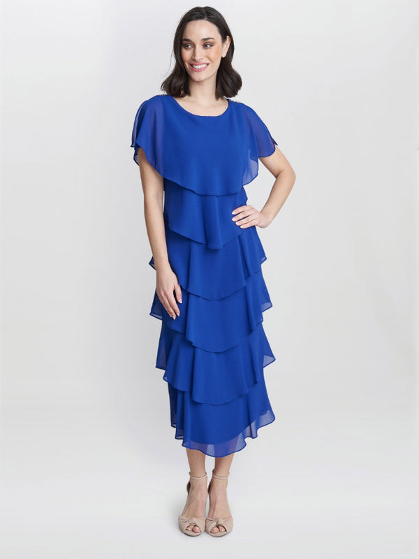 Tessa Midi Tiered Dress With Shoulder Trim