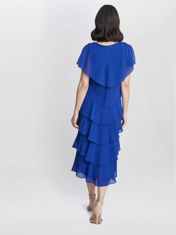 Tessa Midi Tiered Dress With Shoulder Trim