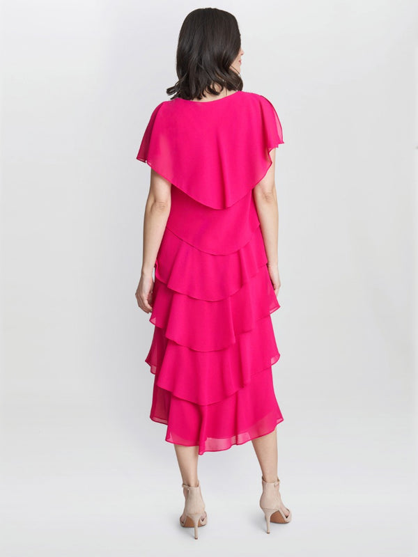 Tessa Midi Tiered Dress With Shoulder Trim