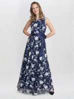 Judith Maxi Sleeveless Embroidered Dress With Tie Belt