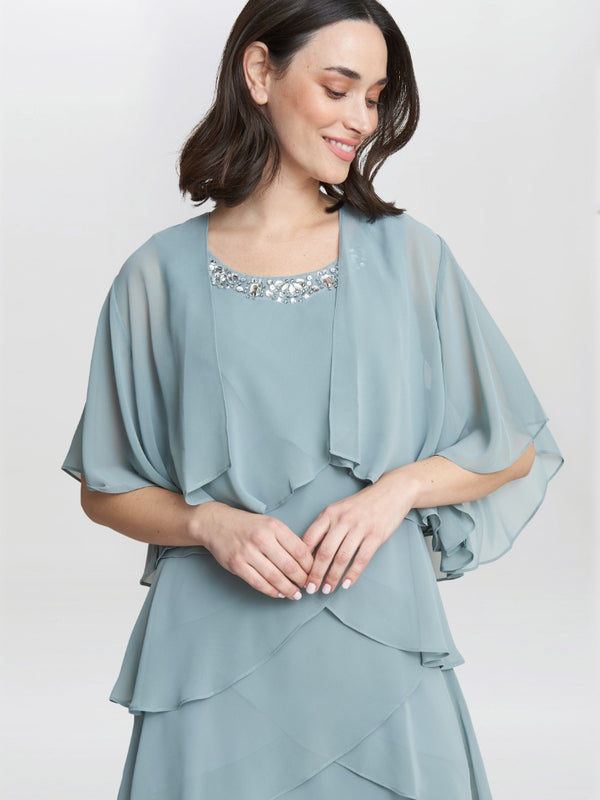 Toni Chiffon Tier Jacket Dress With Beaded Neck