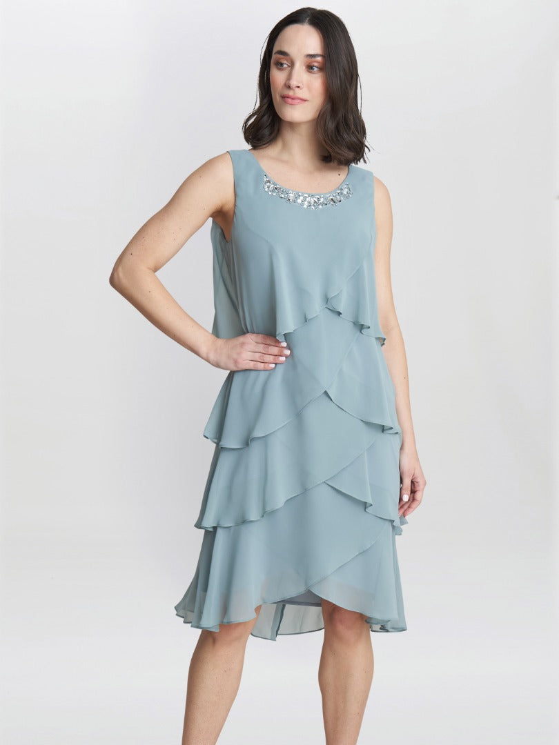 Toni Chiffon Tier Jacket Dress With Beaded Neck – Gina Bacconi