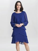 Sakura Long Sleeved Tiered Dress With Rhinestone Beading At Cuff