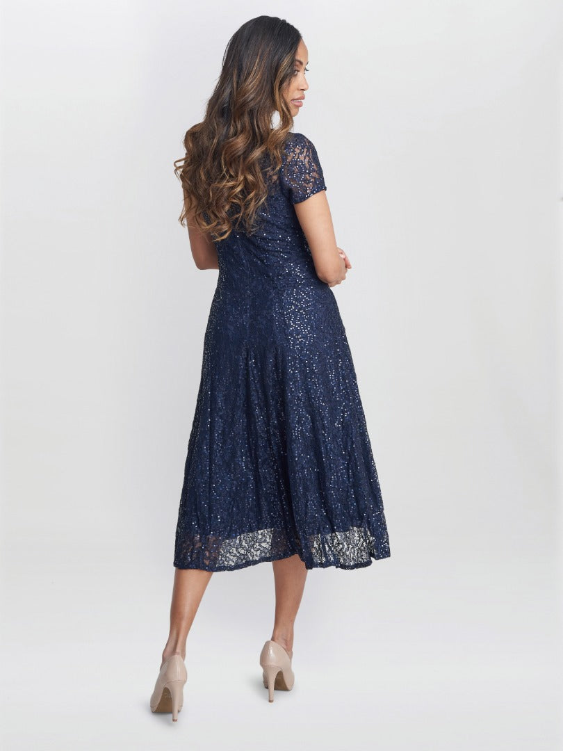 Genny Cap Sleeve Midi Length Sequin Lace Dress – Gina Bacconi