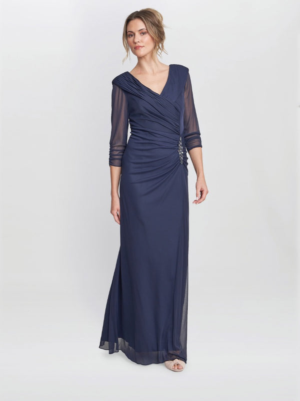 Georgina Maxi Portrait Collar Dress With Beaded Trim