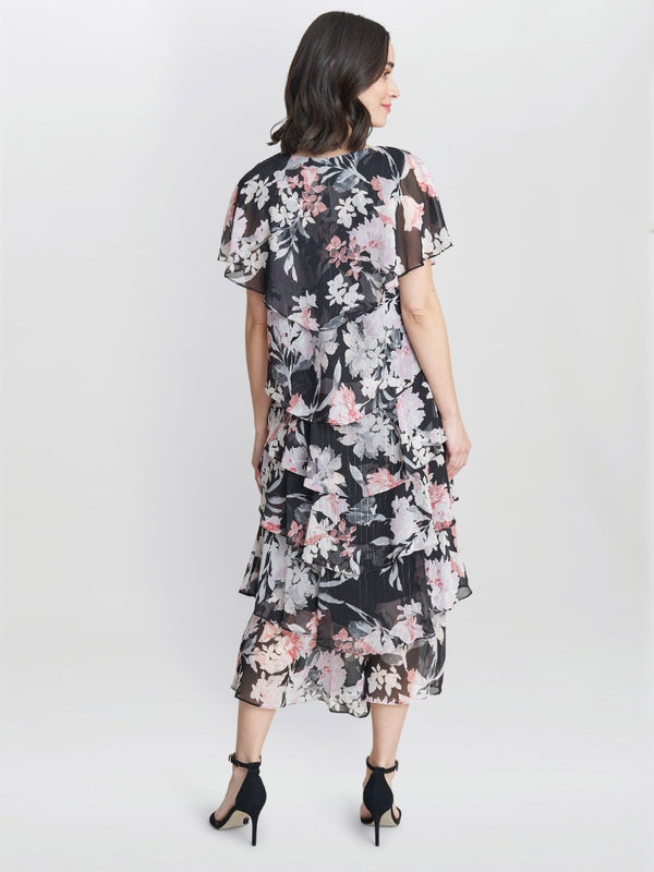 Janice V Neck Printed Midi Length Tiered Dress