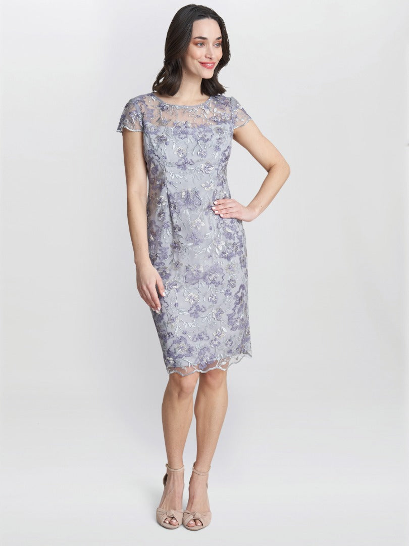 Raquelle Petite Midi Embroidered Cap Sleeve Shift Dress – Gina Bacconi