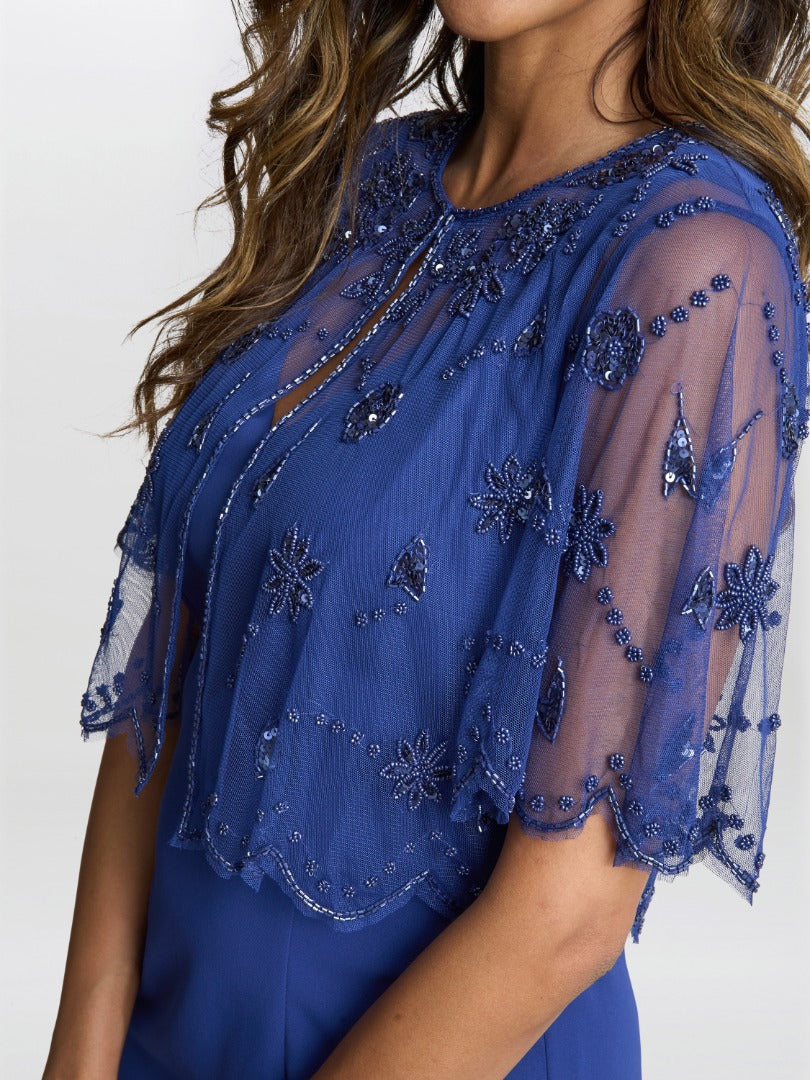Theresa Beaded Bolero Jacekt With Scallop Edge And Crepe Shift Dress Gina Bacconi Theresa Beaded Bolero Jacekt With Scallop Edge And Crepe Shift Dress Gina Bacconi