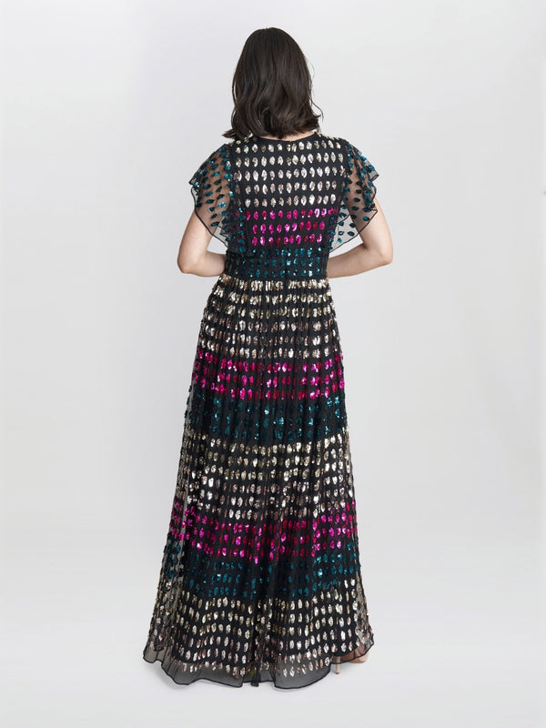 Tiffany Multi Colour Sequin Dress With Butterfly Sleeve